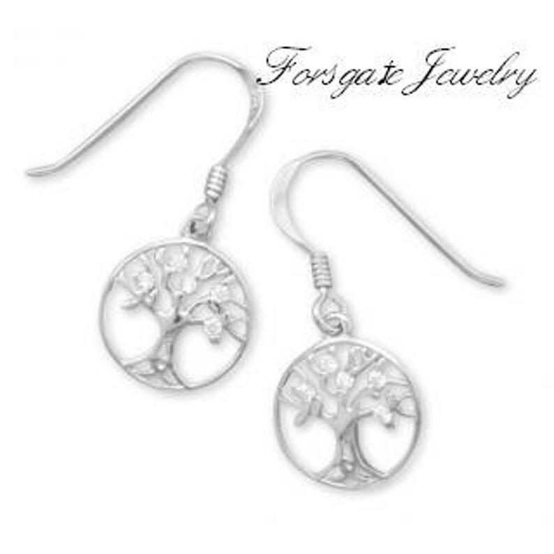 Sterling Silver Rhodium Cz Tree Of Life Earrings